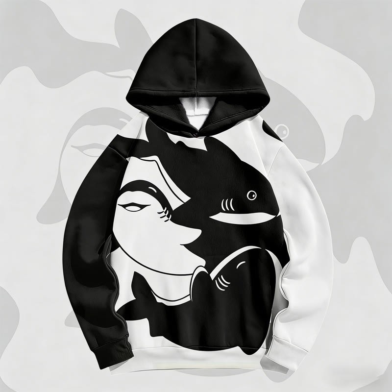 MODAKAWA Pullover-Hoodie mit Hai-Grafik und Farben -Print - Black - 6XL - image 4