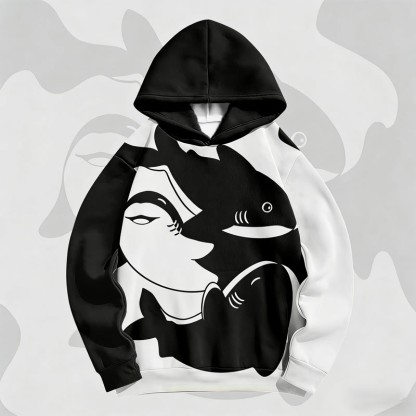 MODAKAWA Pullover-Hoodie mit Hai-Grafik und Farben -Print - Black - 6XL - image 4