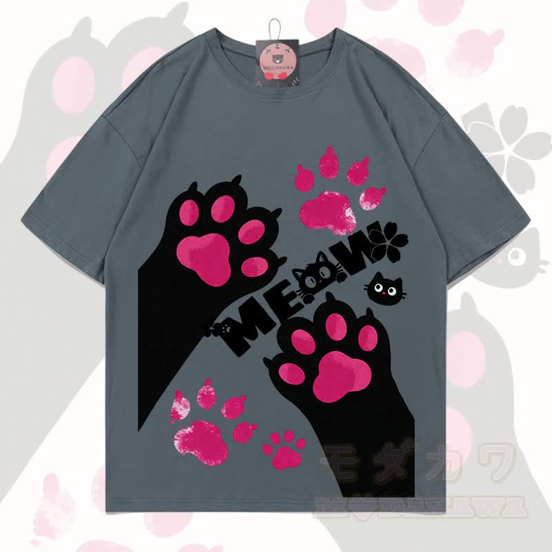 MODAKAWA MEW Niedliches Katzenmotiv T-Shirt aus 100 % Baumwolle - Grau - 5XL - image 16