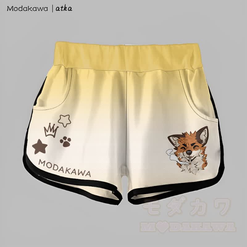MODAKAWA X atka Gradient Fox Smoking Graphic Shorts - Gelb & Weiß - 5XL - image 6