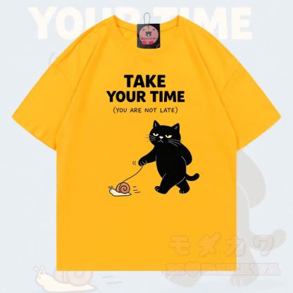 MODAKAWA TAKE YOUR TIME Katzenmotiv T-Shirt aus 100 % Baumwolle - Leuchtend gelb - 5XL - image 16