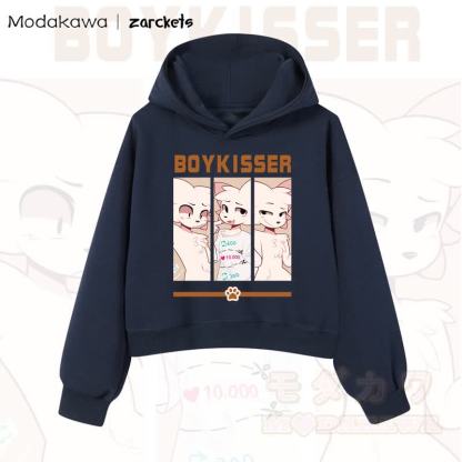 MODAKAWA X zarckets BOYKISSER Cropped Cotton Hoodie mit Katzenmotiv - Marineblau - 3XL - image 10