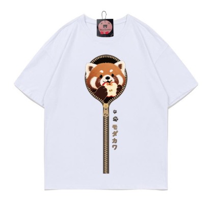 Modakawa T-Shirt mit Reißverschlussprint und rotem Panda-Motiv, 100 % Baumwolle - White - 5XL - image 3