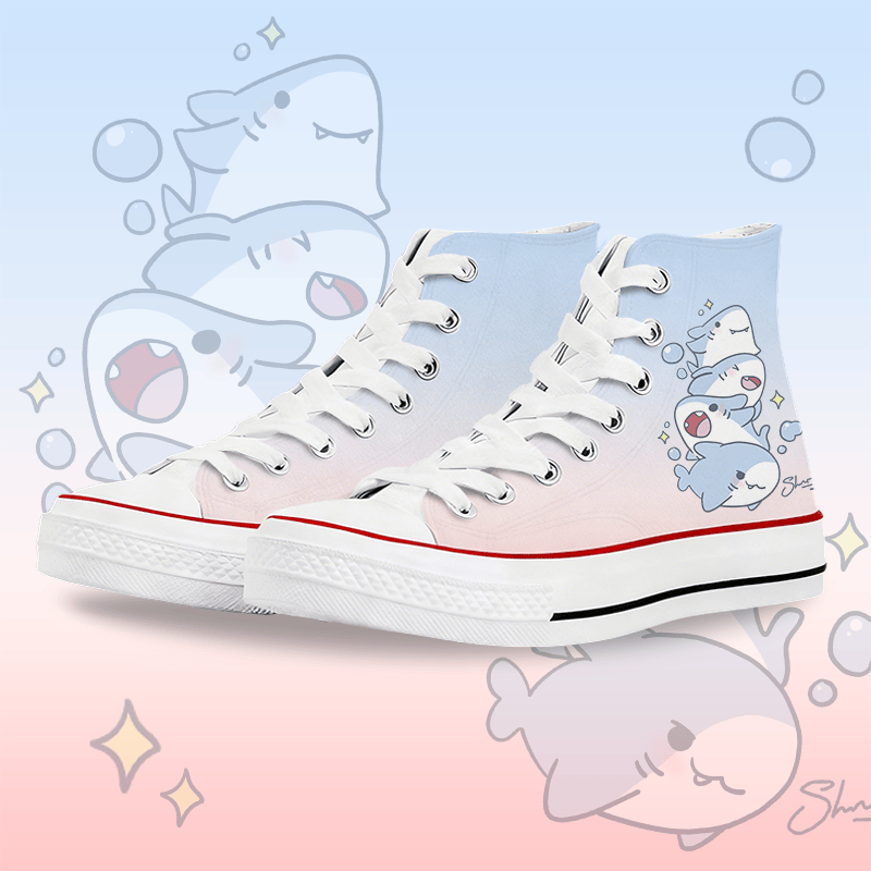 MODAKAWA Gradient Shark Graphic High Top Canvas Schuhe - White A - 45 - image 3