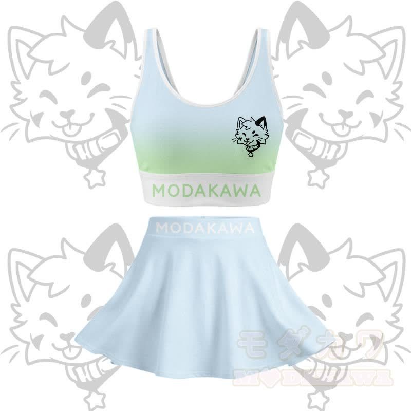 MODAKAWA X popipeko Kitty Graphic Crop Tank Sport Top Skirt Matching Outfit - Blau & Grünes Set - 2XL - image 15