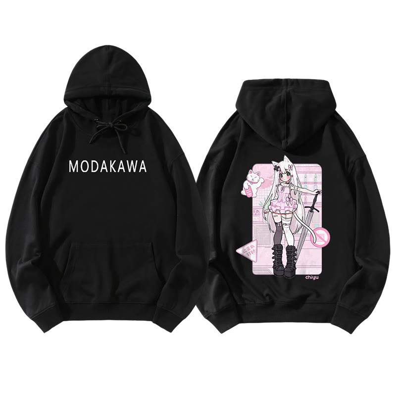 MODAKAWA X airii.exe – Lockerer Kapuzenpullover mit Kitty-Girl-Buchstabendruck - Black B - 5XL - image 9