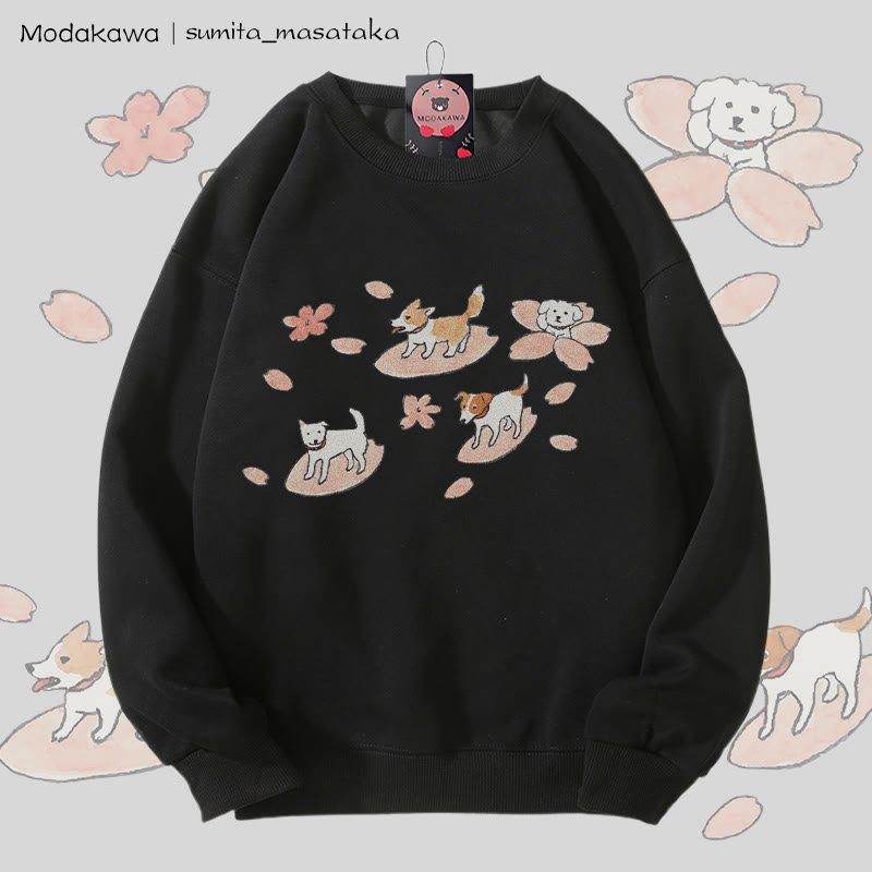 MODAKAWA X sumita_masataka Hund Sakura Surfing Grafik Unisex Sweatshirt - Black - 5XL - image 5