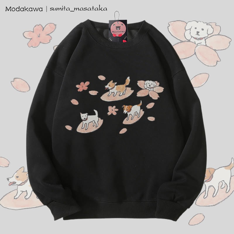 MODAKAWA X sumita_masataka Hund Sakura Surfing Grafik Unisex Sweatshirt - Black - 5XL - image 5