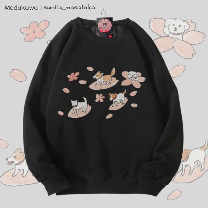 MODAKAWA X sumita_masataka Hund Sakura Surfing Grafik Unisex Sweatshirt - Black - 5XL - image 5