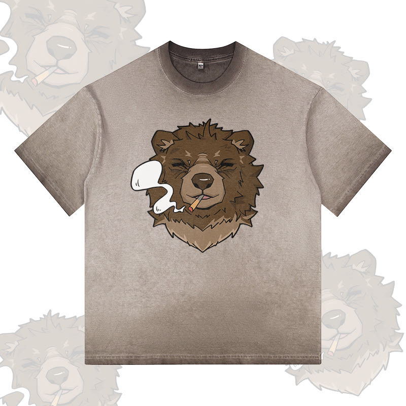 Modakawa T-Shirt mit Raucherbär-Motiv, 100 % Baumwolle, Farbverlauf, gewaschen - Brown - 5XL - image 3