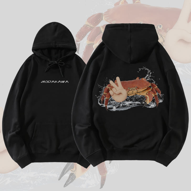 MODAKAWA Peace Sign Crab Graphic Streetwear Pullover Hoodie - Black - 5XL - image 3