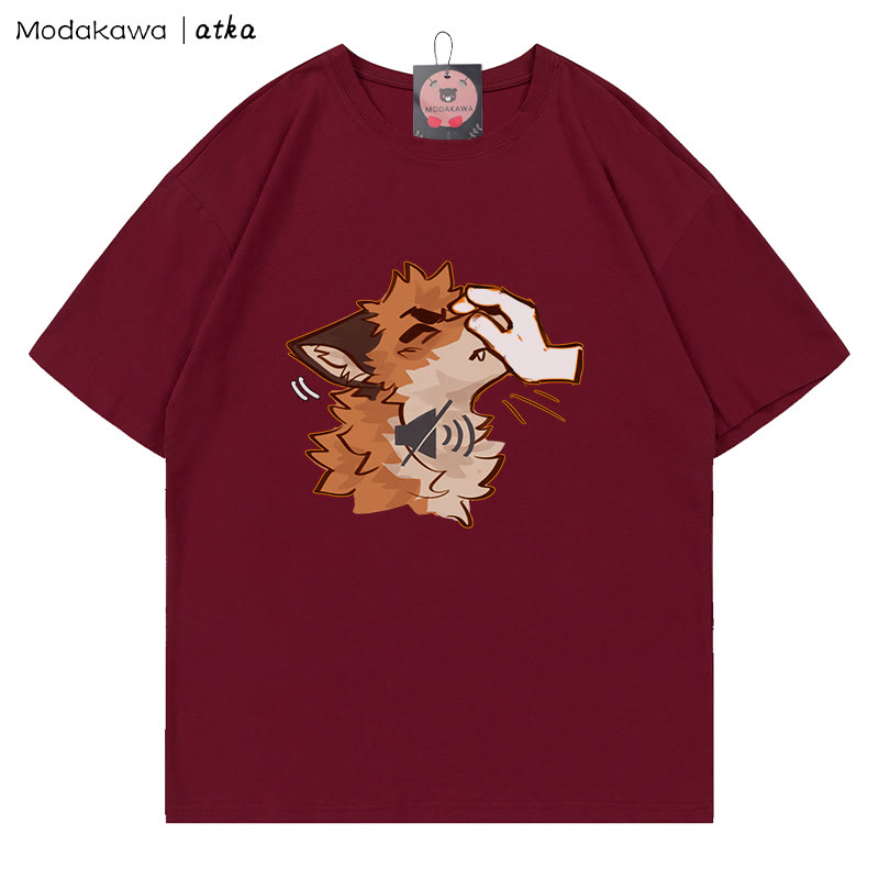 MODAKAWA X atka "Shhh" Fox Graphic T-Shirt - Wine Red - 5XL - image 5