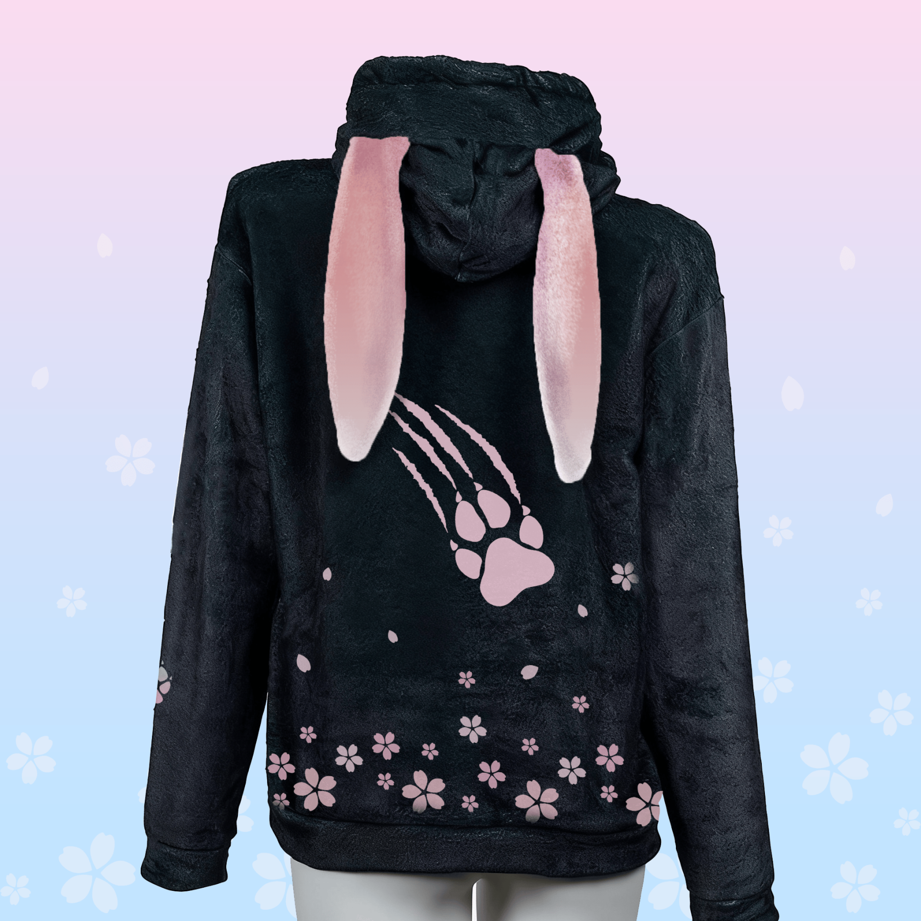 MODAKAWA Smoking Sakura Cat Grafik-Plüschhoodie mit Hasenohren - image 2