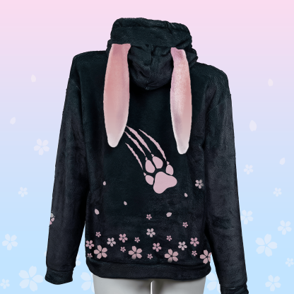 MODAKAWA Smoking Sakura Cat Grafik-Plüschhoodie mit Hasenohren - image 2