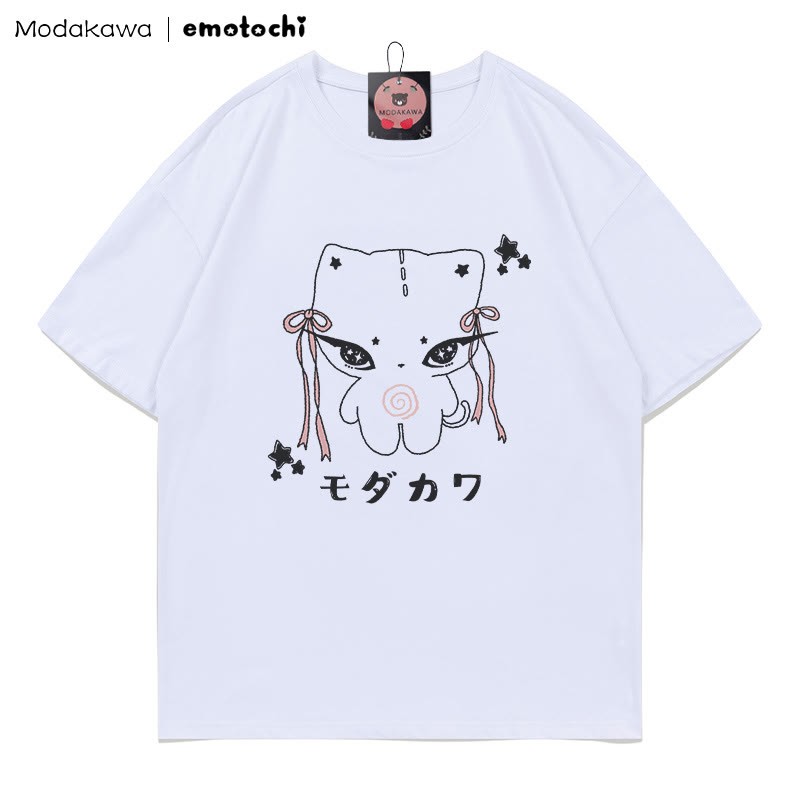 MODAKAWA X emotochi Bow Kitty Print T-Shirt - White - 5XL - image 5
