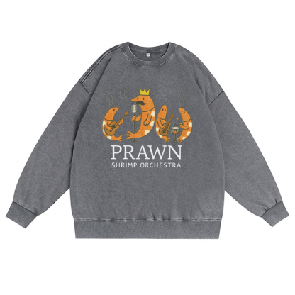 PRAWN SHRIMP ORCHESTRA Unisex Vintage gewaschen Sweatshirt Band Grafik Crewneck Pullover - Grau - 3XL - image 4