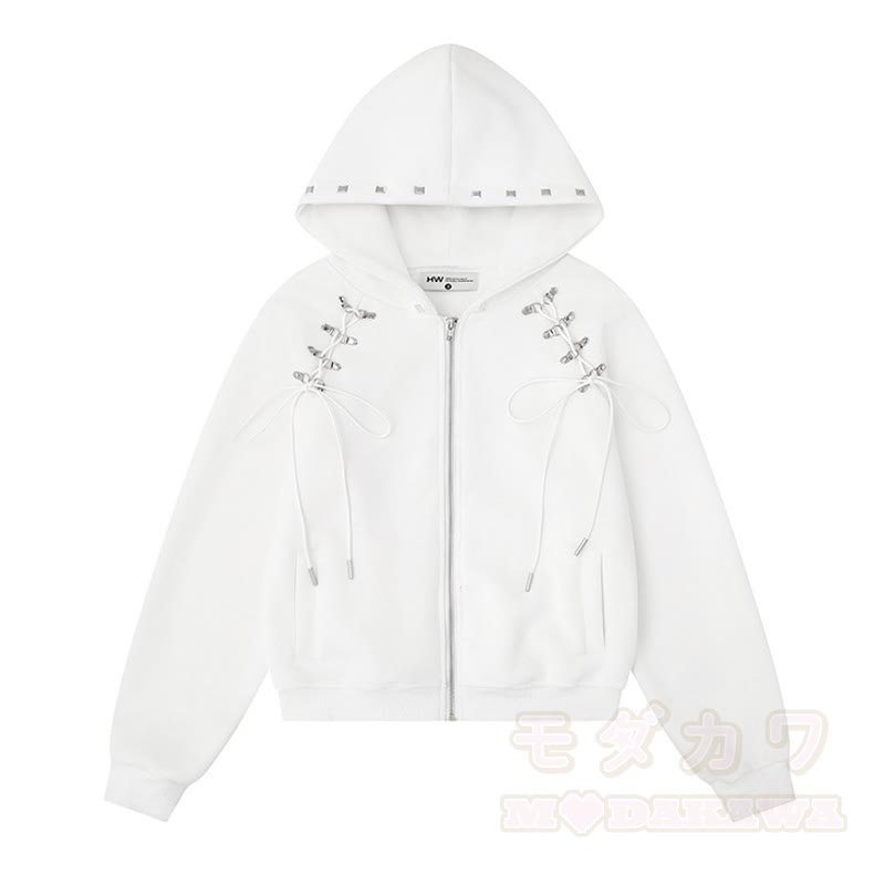 Hochwertige, strapazierfähige Kapuzenjacke im amerikanischen Stil mit Kordelzug und Reißverschluss - Weiß - L - image 5