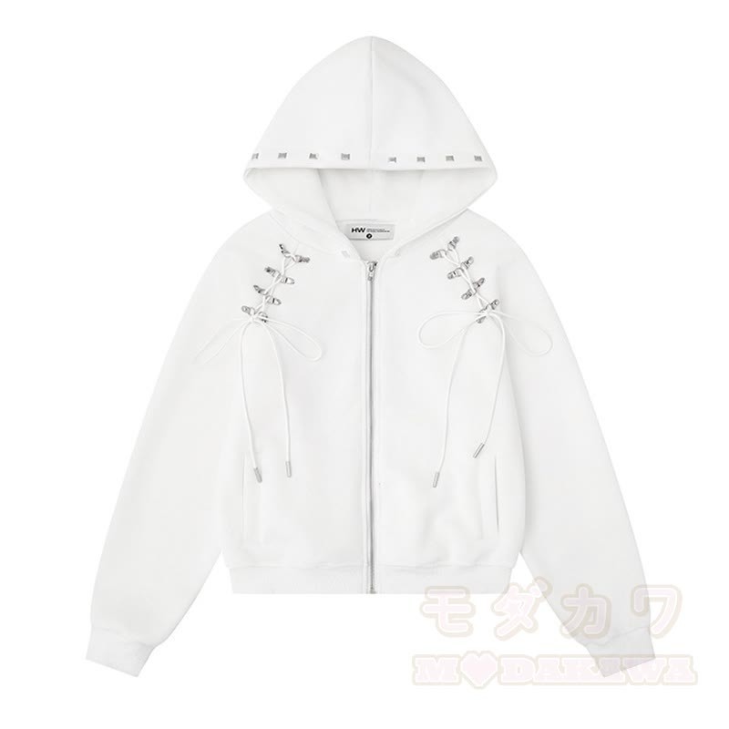 Hochwertige, strapazierfähige Kapuzenjacke im amerikanischen Stil mit Kordelzug und Reißverschluss - Weiß - L - image 5