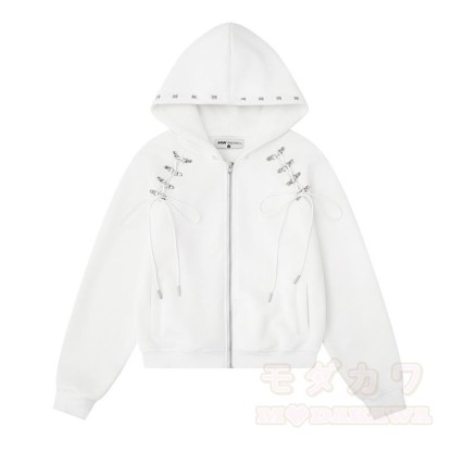 Hochwertige, strapazierfähige Kapuzenjacke im amerikanischen Stil mit Kordelzug und Reißverschluss - Weiß - L - image 5
