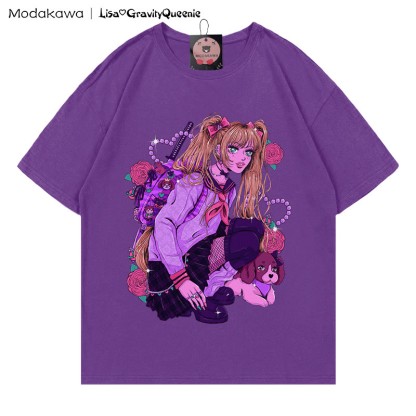 Retro Punk Girl Grafik T-Shirt - Dunkelviolett - 5XL - image 5