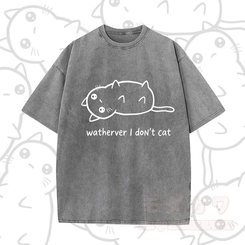 MODAKAWA WATHERVER I DON'T CAT Kurzarm-T-Shirt mit Aufdruck - Grau A - 5XL - image 5