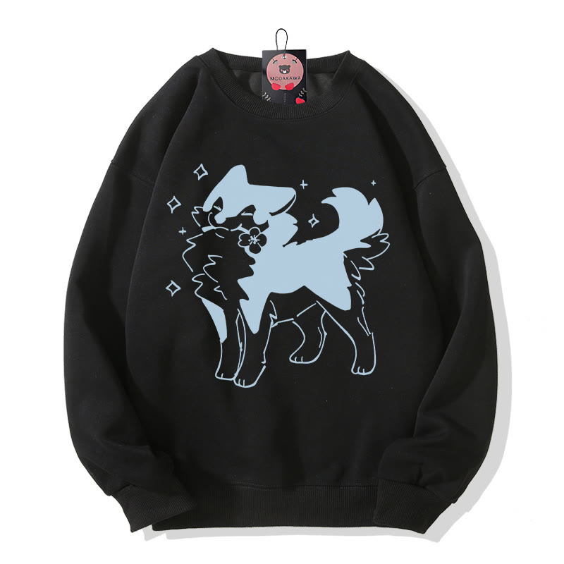 Sweatshirt mit verspieltem Welpenmotiv und Blumengrafik, Rundhalsausschnitt - Black - 5XL - image 3