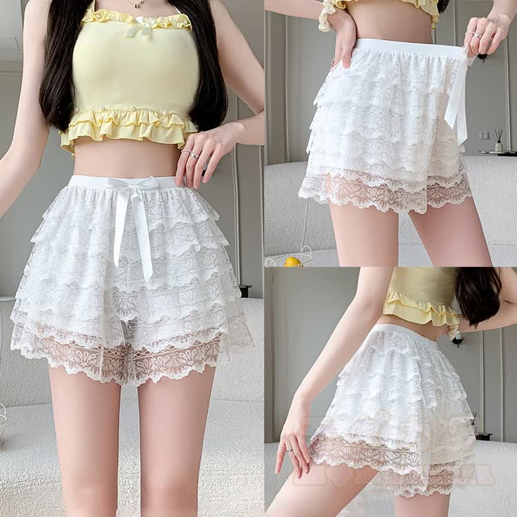 Damen-Shorts mit Stufenrock, Schleife und Rüschen - image 6