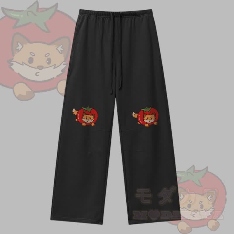MODAKAWA Hose mit Tomatenfuchs-Grafik und Kordelzug - Schwarz - XL - image 5