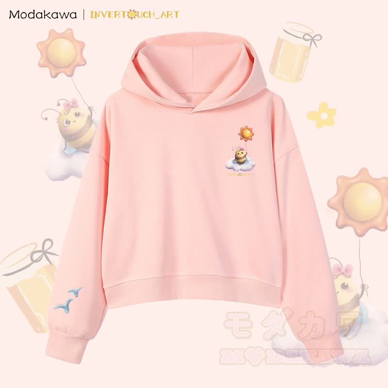 MODAKAWA X INVERTOUCH_ART Cloud Bee Graphic Modakawa Cropped Cotton Hoodie - Pink C - 3XL - image 12