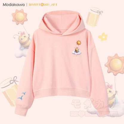 MODAKAWA X INVERTOUCH_ART Cloud Bee Graphic Modakawa Cropped Cotton Hoodie - Pink C - 3XL - image 12