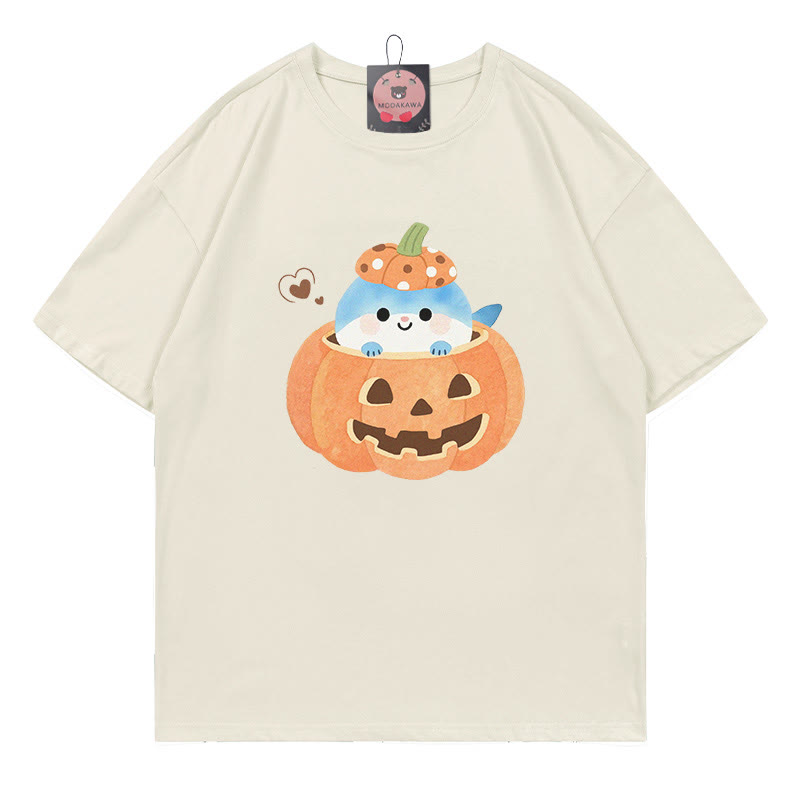 T-Shirt mit Kürbis-Hai-Print - Beige - 5XL - image 3