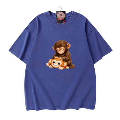 PUNCH Monkey Graphic Modakawa Vintage Washed 100% Cotton T-Shirt - Blue - 5XL - image 5