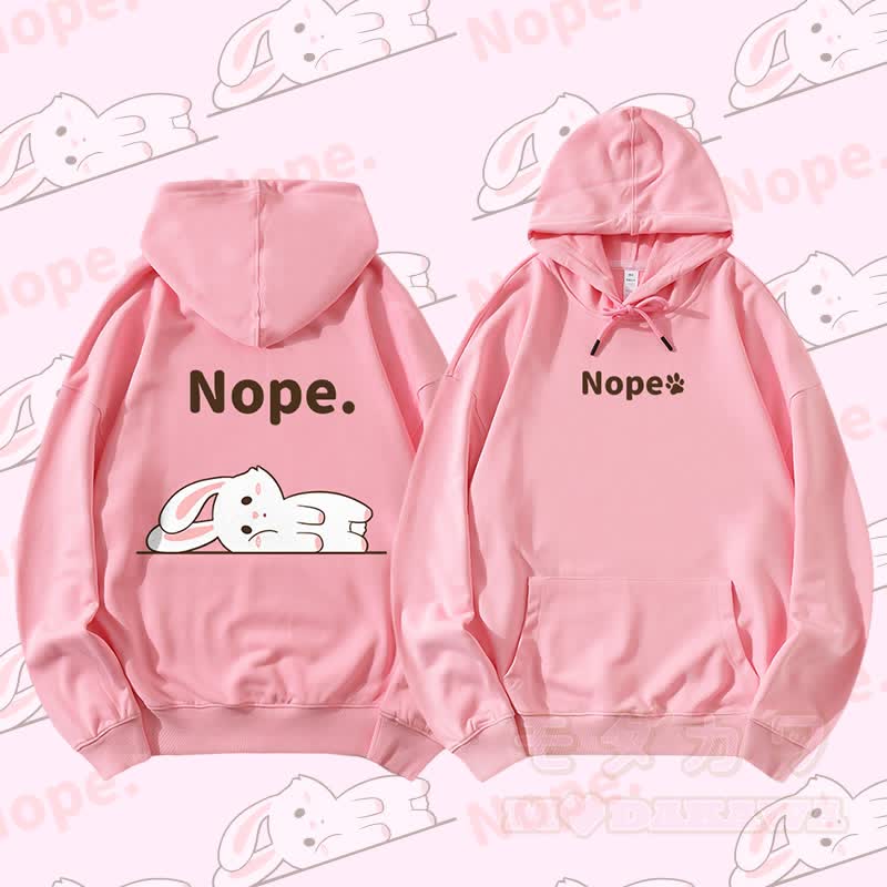MODAKAWA Streetwear Pullover Hoodie mit Hasenmotiv und flach liegendem Aufdruck - Rosa - 5XL - image 4