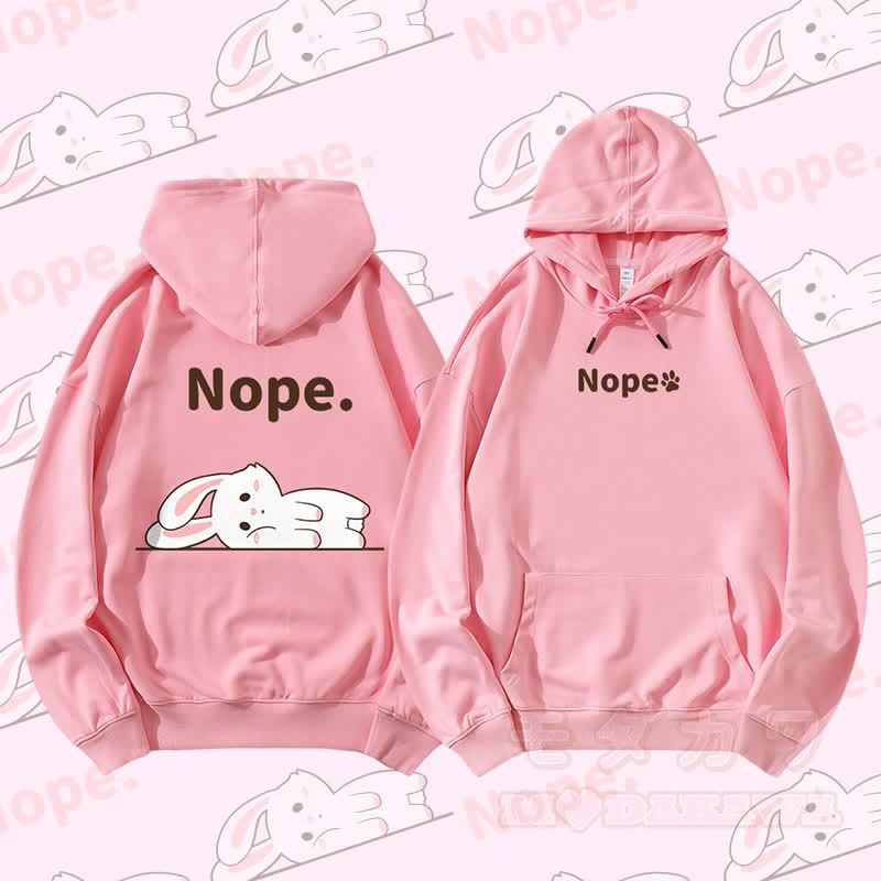MODAKAWA Streetwear Pullover Hoodie mit Hasenmotiv und flach liegendem Aufdruck - Rosa - 5XL - image 4