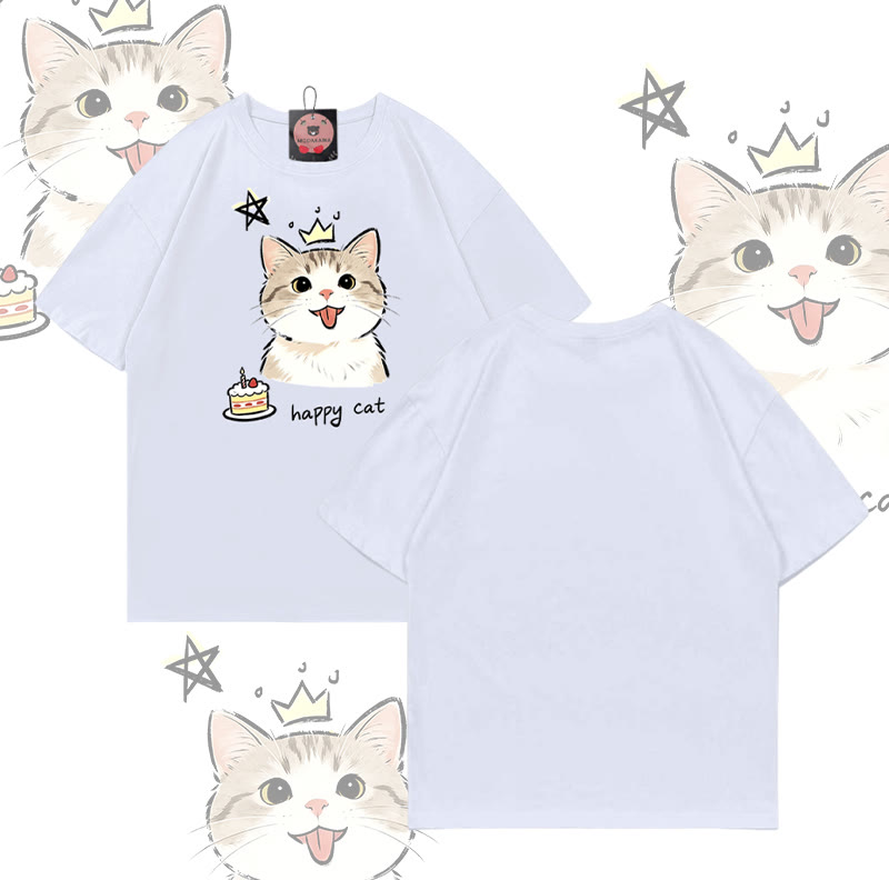 Modakawa T-Shirt mit HAPPY Katzenkuchen-Motiv, 100 % Baumwolle - White - 5XL - image 3