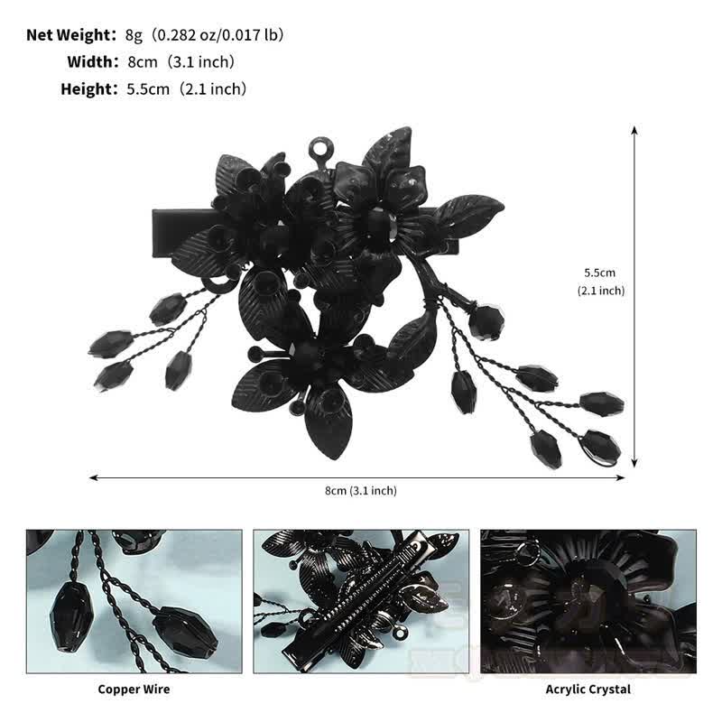 Gothic-Haarspangen mit schwarzem Blumenmuster und Entenschnabelform - F - image 10