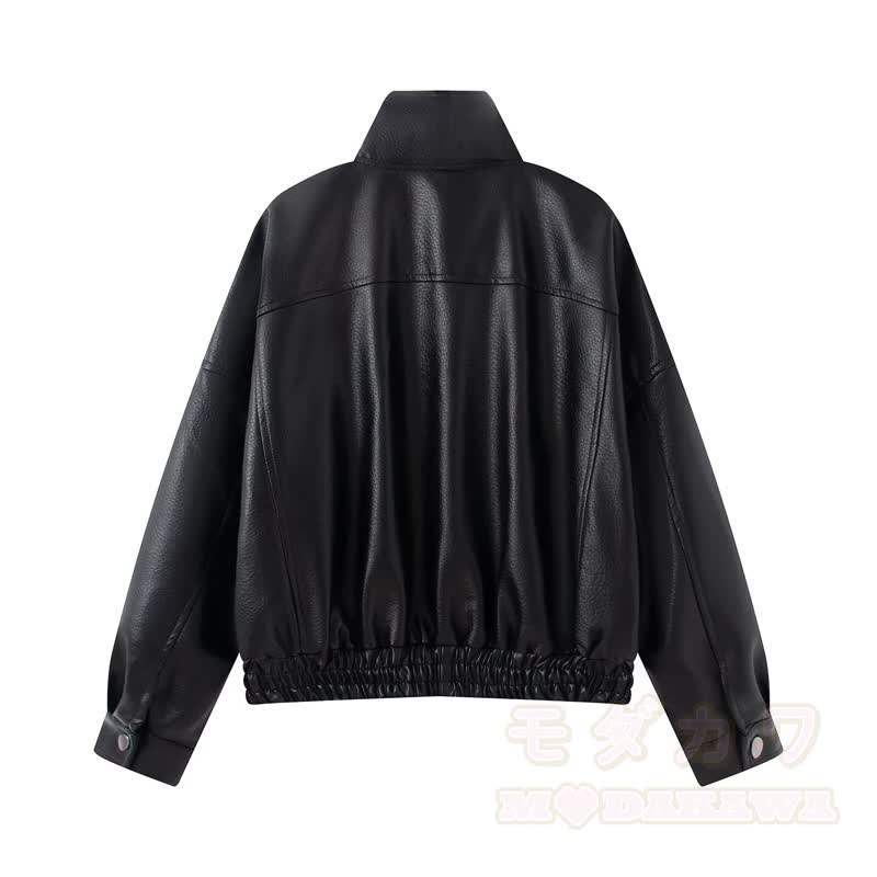 Vintage-Jacke aus Kunstleder mit Stehkragen und Reißverschluss, kurz geschnitten - image 13