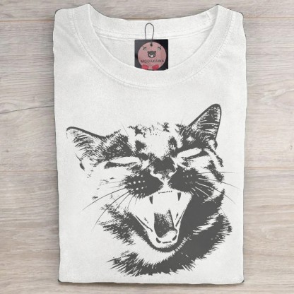 MODAKAWA Unisex-T-Shirt mit Katzenmotiv im Vintage-Stil, gewaschen - White - 5XL - image 3