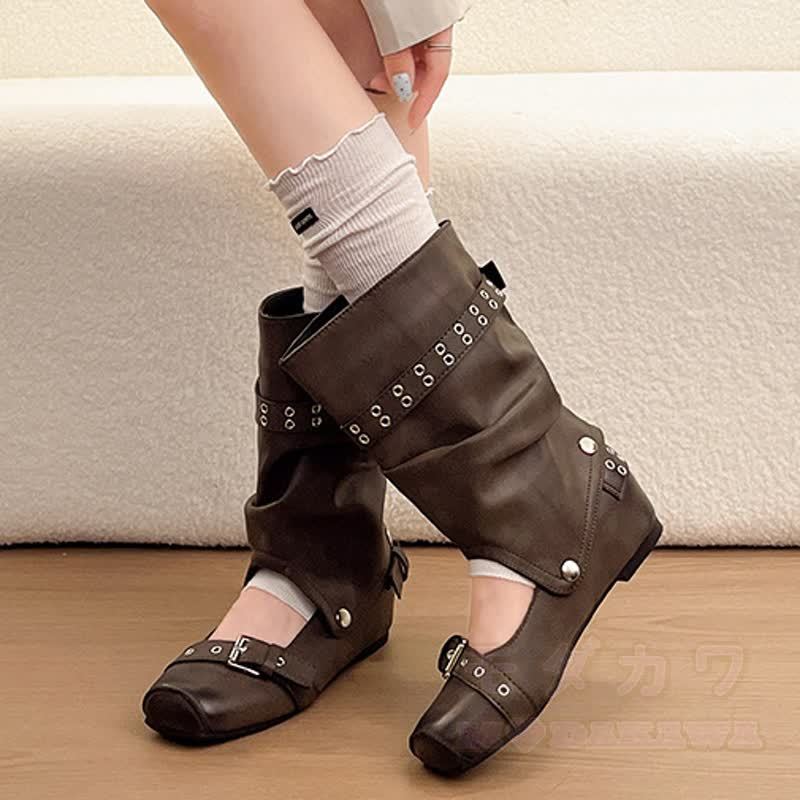 Vintage-Stiefeletten mit abnehmbarem Schnallenriemen und beidseitig tragbarem, mittelhohem Absatz - image 5