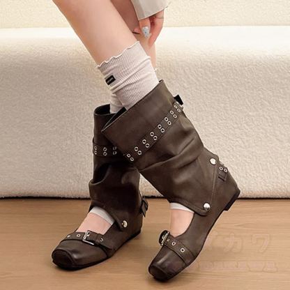 Vintage-Stiefeletten mit abnehmbarem Schnallenriemen und beidseitig tragbarem, mittelhohem Absatz - image 5