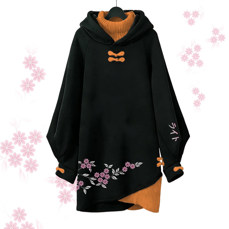 Daisy Graphic Modakawa Buckle Vintage Kapuzenpullover-Kleid - Orange - 3XL - image 2