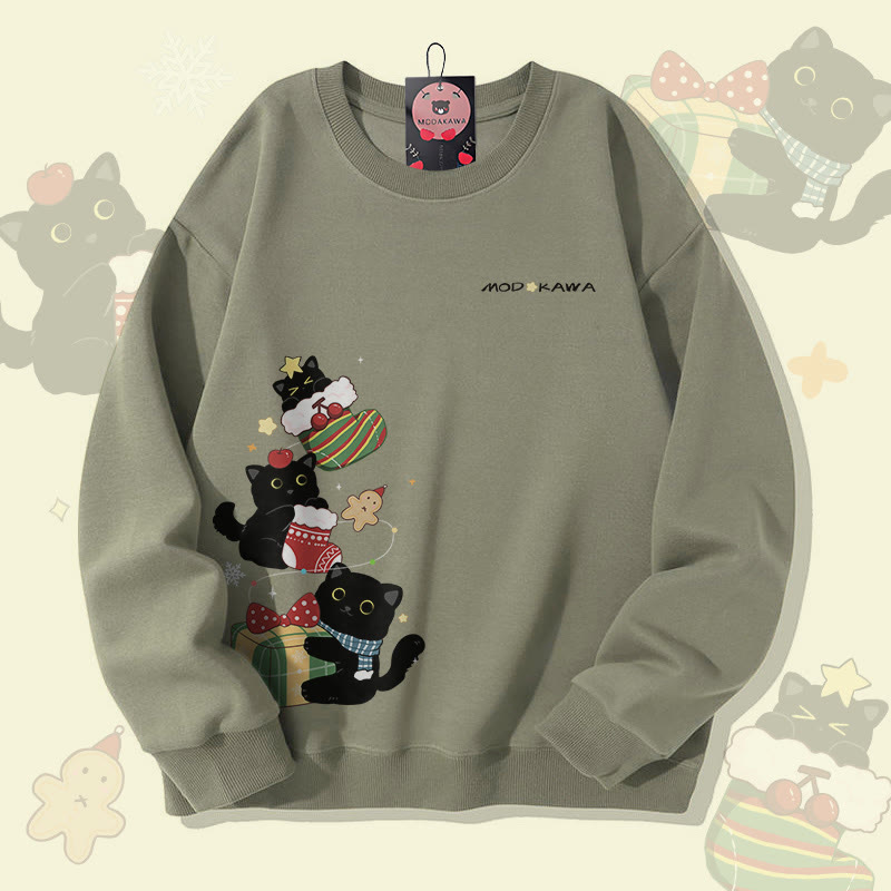 MODAKAWA Unisex-Sweatshirt mit Weihnachtsmotiv (Schwarze Katze) - Light Khaki - 5XL - image 2