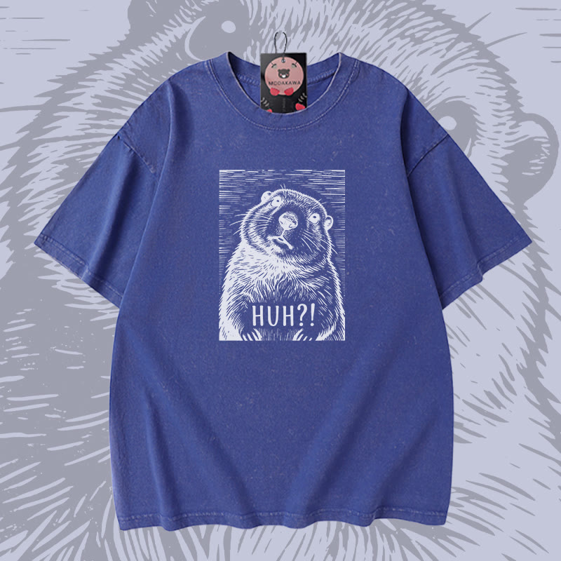 HUH Seeotter-Grafik Modakawa Vintage gewaschenes T-Shirt aus 100 % Baumwolle - Blue - 5XL - image 4
