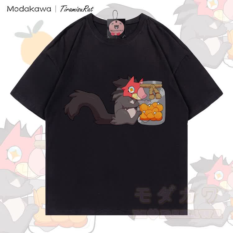 MODAKAWA X TiramisuRat Rat Snack Grafik 100% Baumwoll-T-Shirt - Schwarz - 5XL - image 5