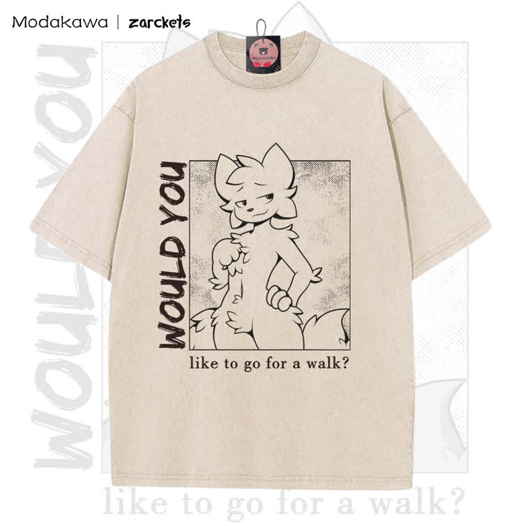 MODAKAWA X zarckets WOULD YOU Anime Fox Graphic Vintage Washed T-shirt - Apricot - 5XL - image 2