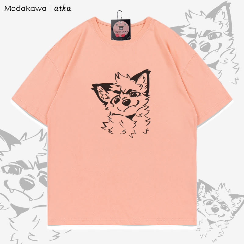 MODAKAWA X atka T-Shirt mit niedlichem Fuchs-Grafik - Peach - 5XL - image 4