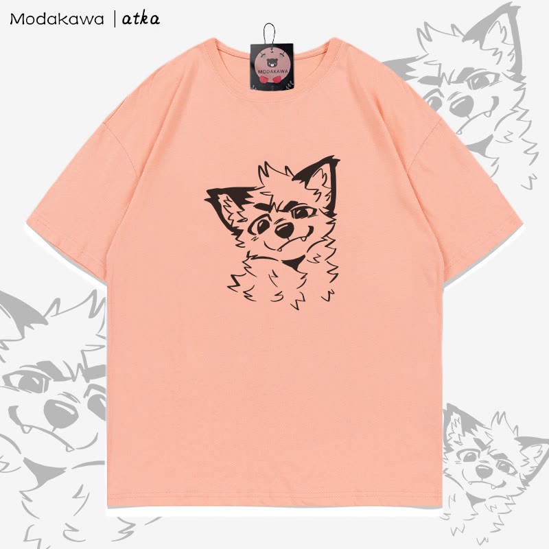 MODAKAWA X atka T-Shirt mit niedlichem Fuchs-Grafik - Peach - 5XL - image 4