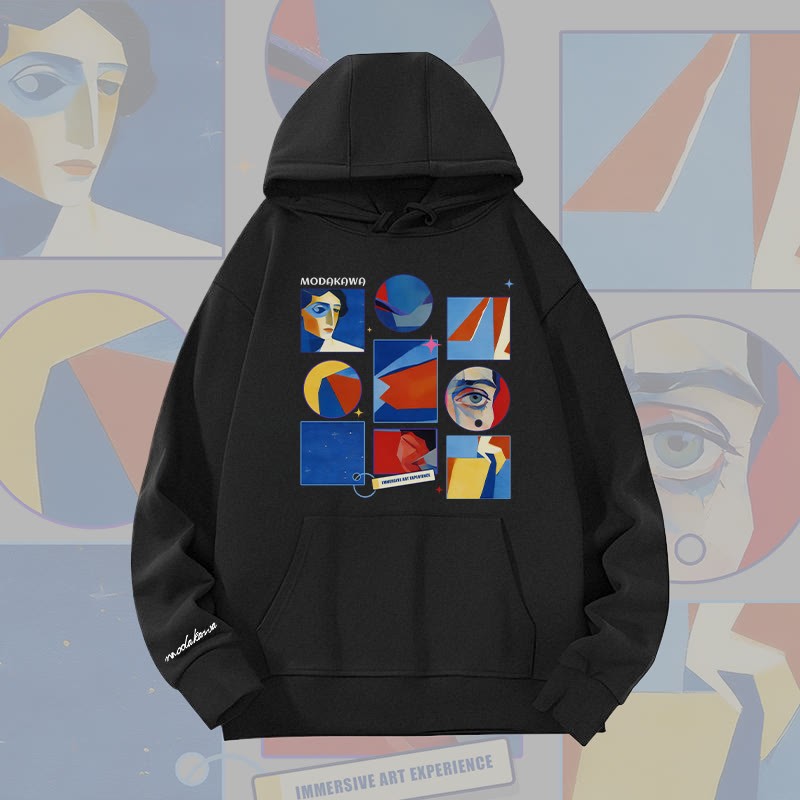 MODAKAWA Abstrakter Hoodie mit Porträtgitter-Grafik, schweres Material - Black - 2XL - image 2