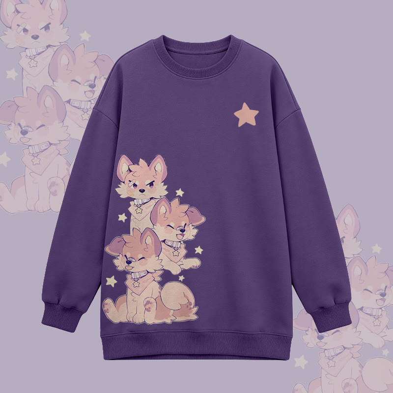 MODAKAWA X popipeko Oversized Sweatshirt mit verspieltem Welpenmotiv - Purple - 3XL - image 4
