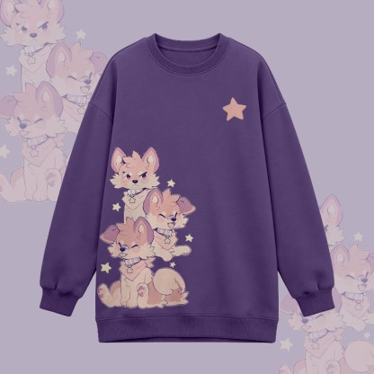 MODAKAWA X popipeko Oversized Sweatshirt mit verspieltem Welpenmotiv - Purple - 3XL - image 4